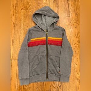 Aviator Nation Gray Zip-Up Hoodie w/ Rainbow Stripes – Youth 10